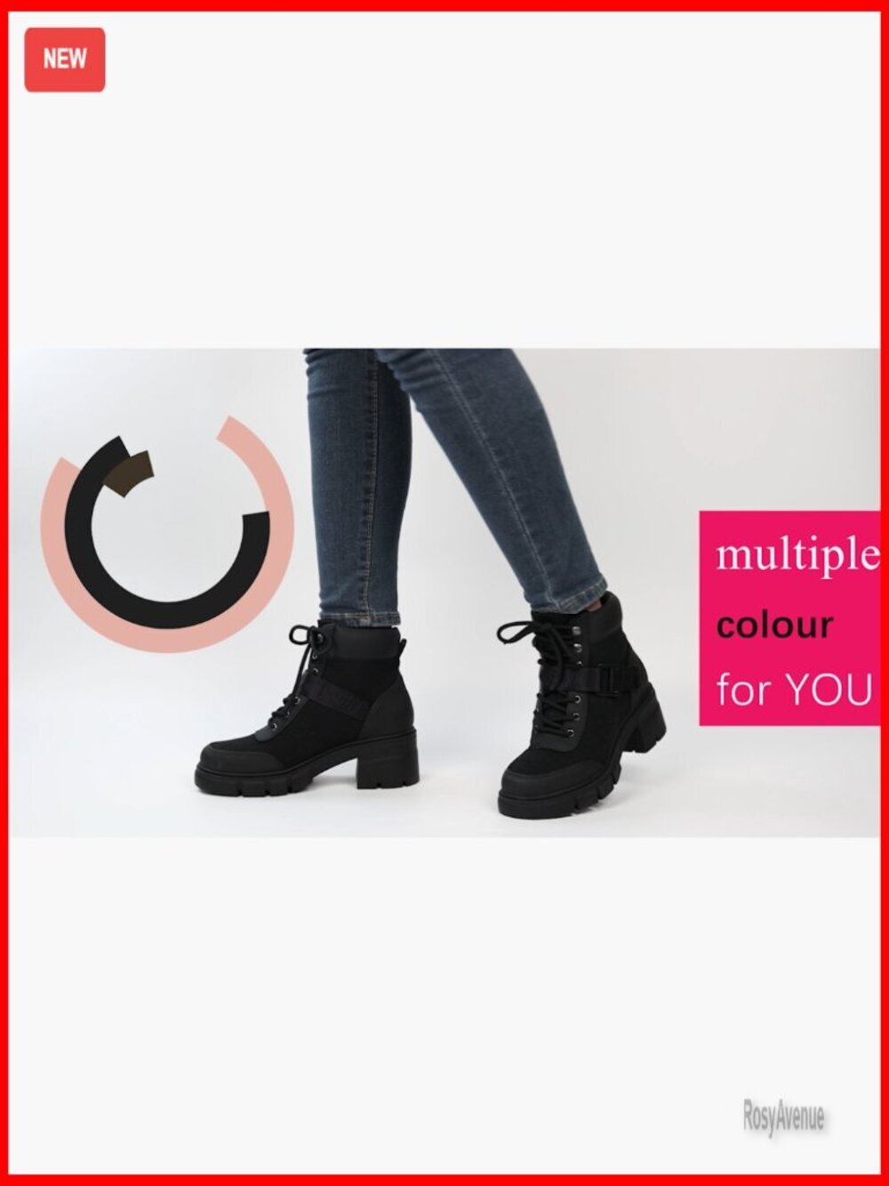 Women's Combat Boots Chunky Lug Sole Ankle Boots Lace Up Buckle Casual - Picture 7 of 7